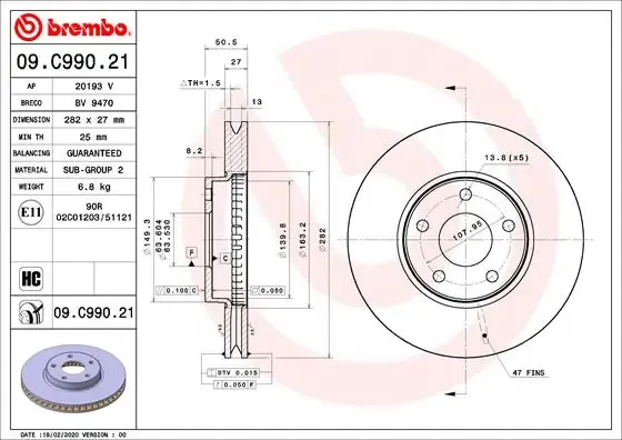 Гальмівні диски передні 09C99021 Brembo
