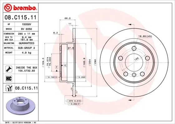Гальмівні диски 08C11511 Brembo