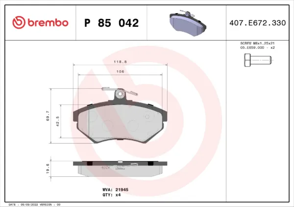 Передні тормозні колодки P85042 Brembo