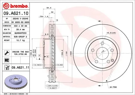 Гальмівні диски передні 09A62111 Brembo