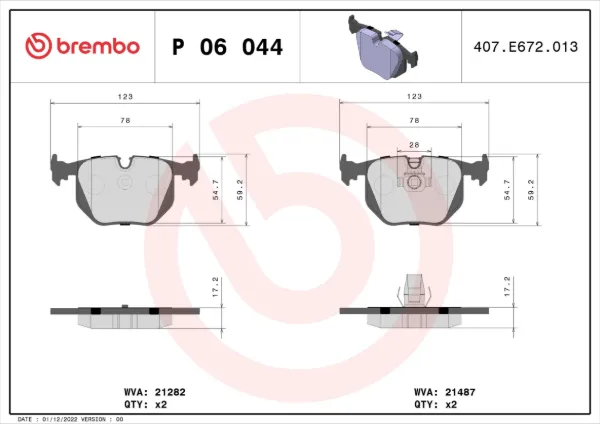 Задні гальмівні колодки P06044 Brembo