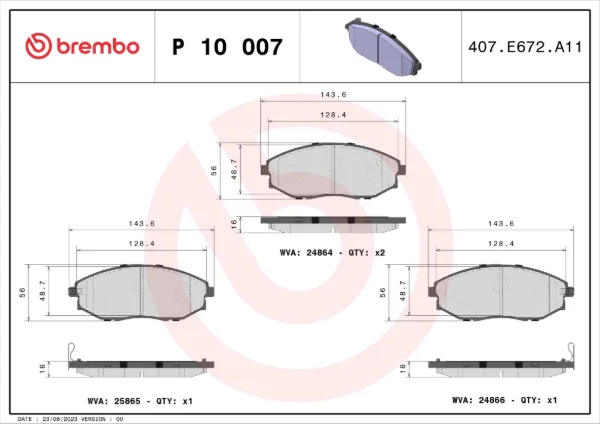 Передні тормозні колодки P10007 Brembo