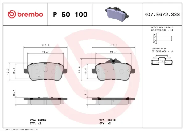 Задні гальмівні колодки P50100 Brembo