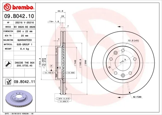 Гальмівні диски передні 09B04211 Brembo
