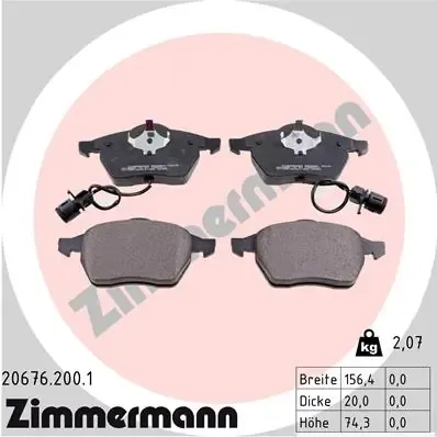 Передні тормозні колодки 206762001 Zimmermann