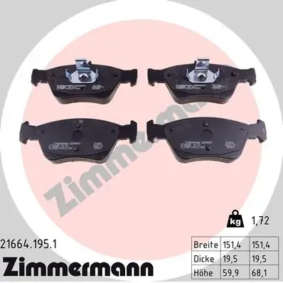 Передні тормозні колодки 216641951 Zimmermann