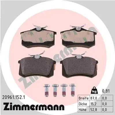 Задні гальмівні колодки 209611521 Zimmermann