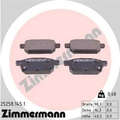 Задні гальмівні колодки 252581451 Zimmermann