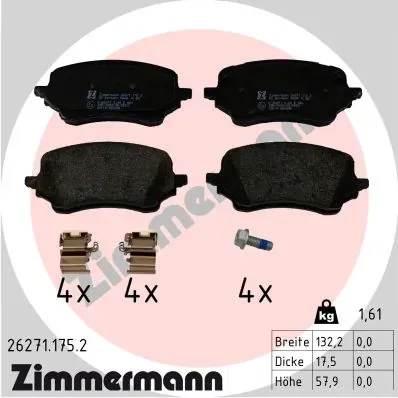 Передні тормозні колодки 262711752 Zimmermann