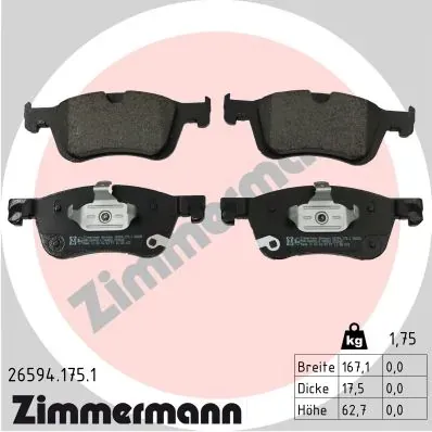 Передні тормозні колодки 265941751 Zimmermann
