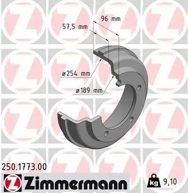 Барабан гальмівний задній 250177300 Zimmermann