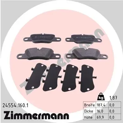 Задні гальмівні колодки 245541601 Zimmermann