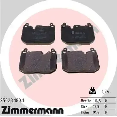 Передні тормозні колодки 250281601 Zimmermann