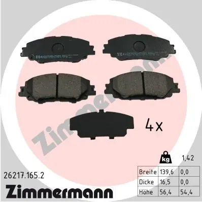Передні тормозні колодки 262171652 Zimmermann