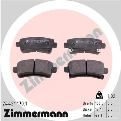 Задні гальмівні колодки 244211701 Zimmermann
