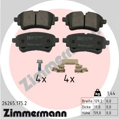 Задні гальмівні колодки 262651752 Zimmermann