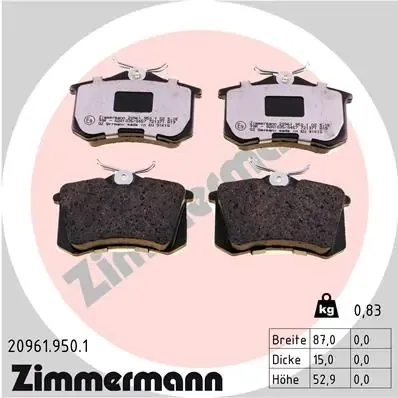 Задні гальмівні колодки 209619501 Zimmermann