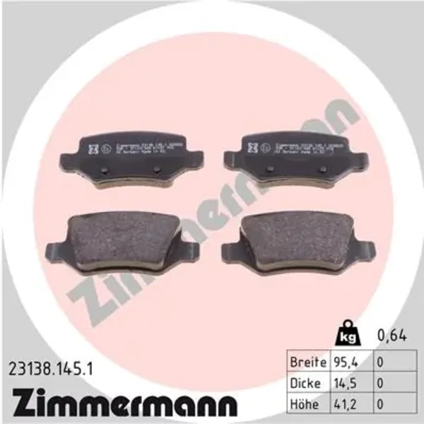 Задні гальмівні колодки 231381451 Zimmermann