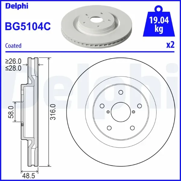Гальмівні диски передні BG5104C Delphi