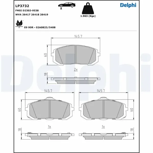 Передні тормозні колодки LP3732 Delphi