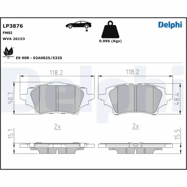 Задні гальмівні колодки LP3876 Delphi