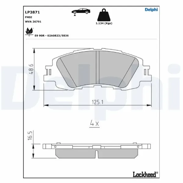 Передні тормозні колодки LP3871 Delphi