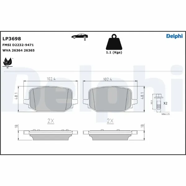 Задні гальмівні колодки LP3698 Delphi