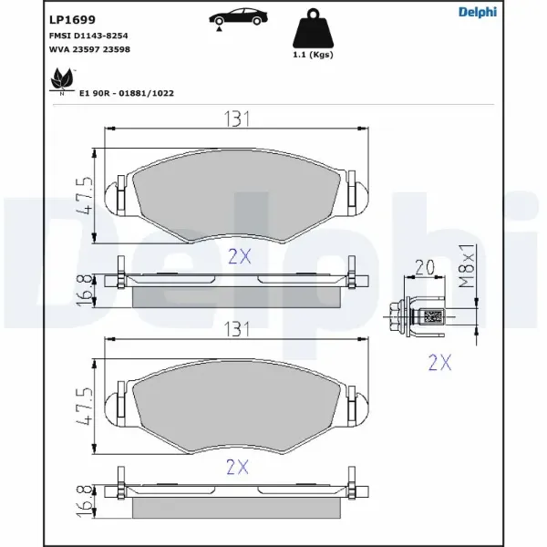 Передні тормозні колодки LP1699 Delphi