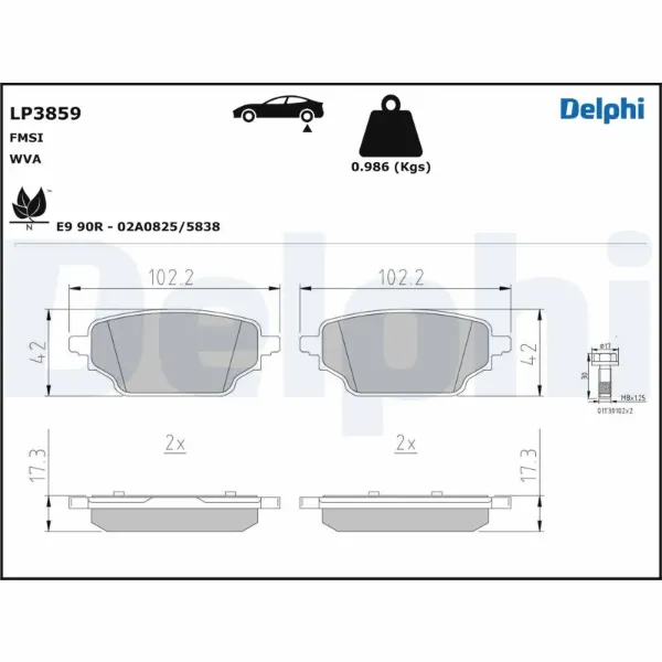 Задні гальмівні колодки LP3859 Delphi