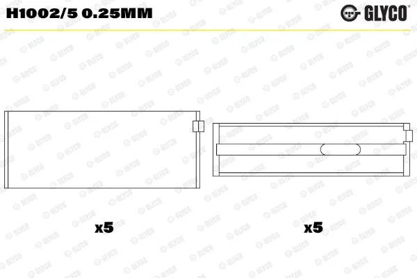 Вкладиші колінвала, корінні, комплект, 1-й ремонт (+0,25) H10025025MM Glyco