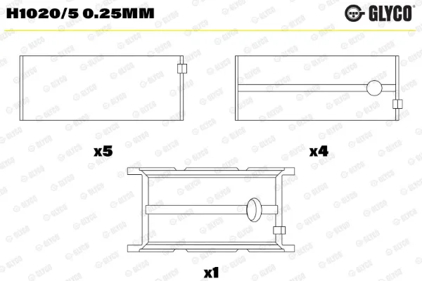 Вкладиші колінвала, корінні, комплект, 1-й ремонт (+0,25) H10205025MM Glyco