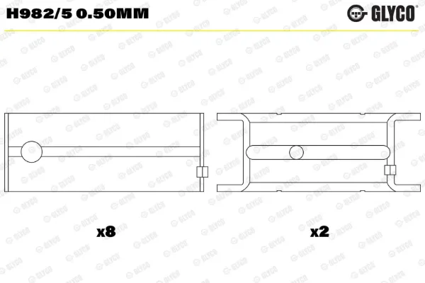 Вкладиші колінвала, корінні, комплект, 2-й ремонт (+0,50) H9825050MM Glyco