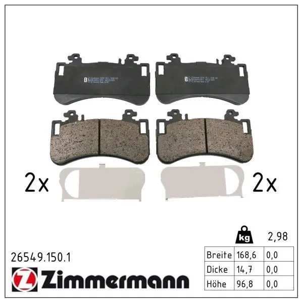 Передні тормозні колодки 265491501 Zimmermann
