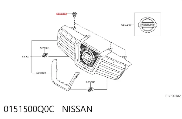 Пістон (кліп) кріплення бампера, переднього 0151500Q0C Nissan/Infiniti
