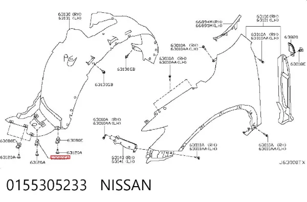 Пістон (кліп) кріплення підкрилки переднього крила 0155305233 Nissan/Infiniti