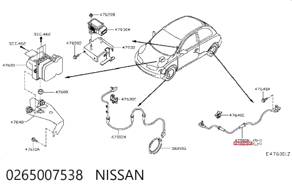 Датчик АБС (ABS) задній, лівий 0265007538 Nissan/Infiniti
