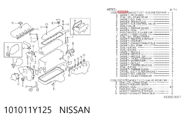 Комплект прокладок 101011Y125 Nissan/Infiniti