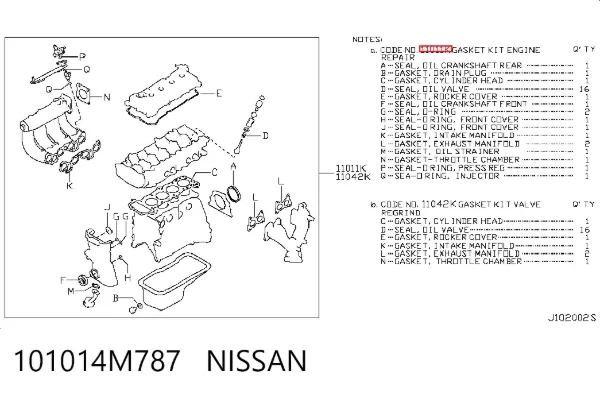Комплект прокладок 101014M787 Nissan/Infiniti