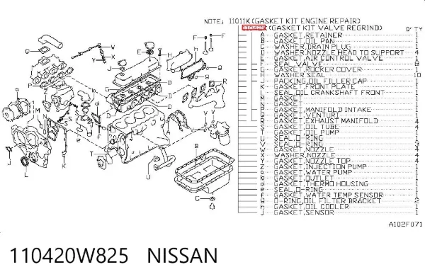 Комплект прокладок двигуна, верхній 110420W825 Nissan/Infiniti