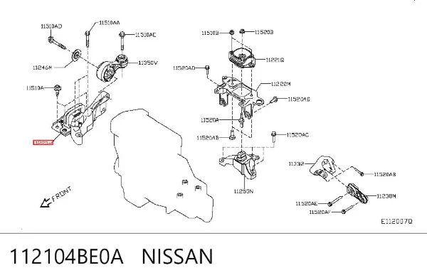 Подушка (опора) двигуна, права передня 112104BE0A Nissan/Infiniti