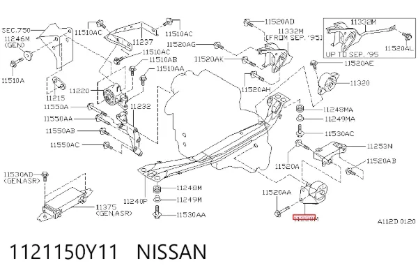 Подушка (опора) двигуна, ліва 1121150Y11 Nissan/Infiniti