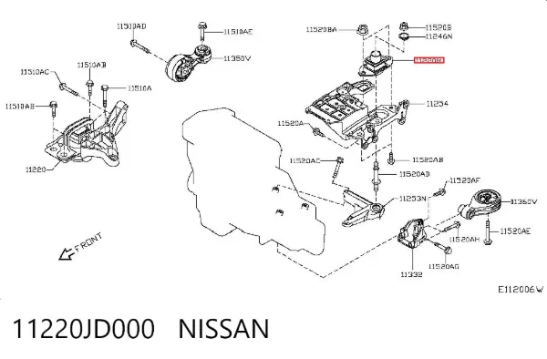 Подушка (опора) двигуна, ліва задня 11220JD000 Nissan/Infiniti