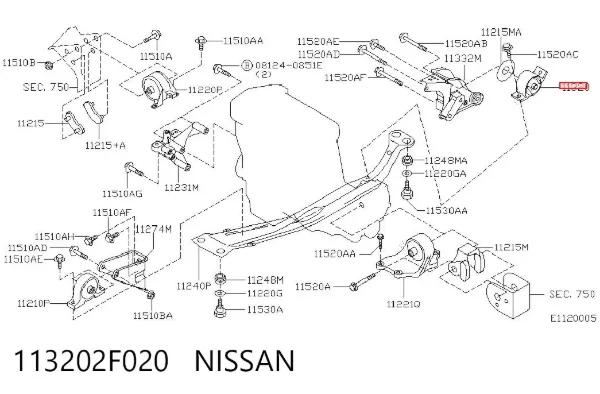 Подушка двигуна задня 113202F020 Nissan/Infiniti