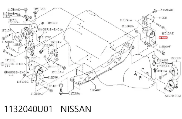 Подушка двигуна задня 1132040U01 Nissan/Infiniti
