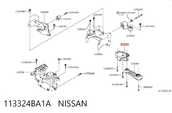 Кронштейн подушки (опори) двигуна, задньої 113324BA1A Nissan/Infiniti