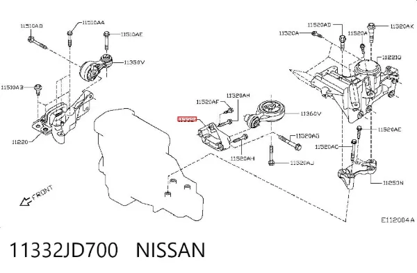 Кронштейн подушки (опори) двигуна, задньої 11332JD700 Nissan/Infiniti