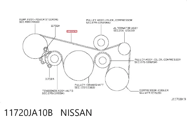 Ремінь генератора 11720JA10B Nissan/Infiniti
