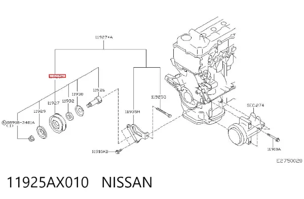 Натяжний ролик 11925AX010 Nissan/Infiniti