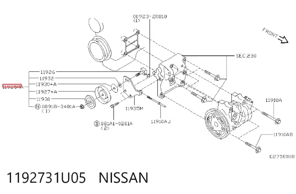 Натяжний ролик 1192731U05 Nissan/Infiniti