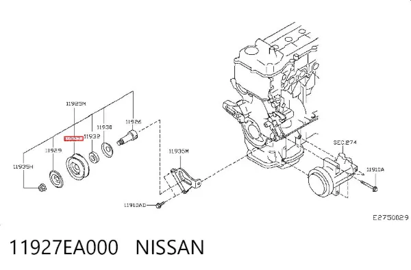 Ролик приводного ременя, паразитний 11927EA000 Nissan/Infiniti